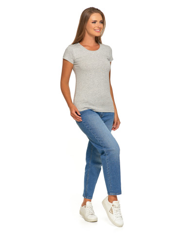 Koszulki i topy - T-shirt damski bawełniany z krótkim rękawkiem jednokolorowy JASNY SZARY - produkt 5