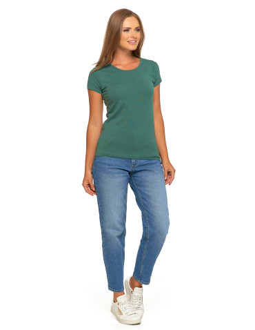 Koszulki i T-shirty - T-shirt damski bawełniany z krótkim rękawkiem jednokolorowy KHAKI - produkt 5