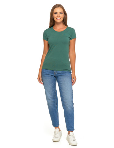 Koszulki i T-shirty - T-shirt damski bawełniany z krótkim rękawkiem jednokolorowy KHAKI - produkt 4