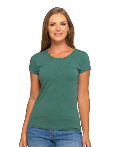 Koszulki i T-shirty - T-shirt damski bawełniany z krótkim rękawkiem jednokolorowy KHAKI - produkt 1