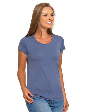 Koszulki i topy - T-shirt damski bawełniany z krótkim rękawkiem jednokolorowy CIEMNY NIEBIESKI - produkt 2