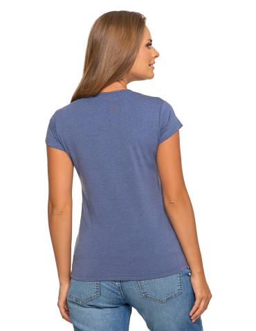 Koszulki i topy - T-shirt damski bawełniany z krótkim rękawkiem jednokolorowy CIEMNY NIEBIESKI - produkt 3