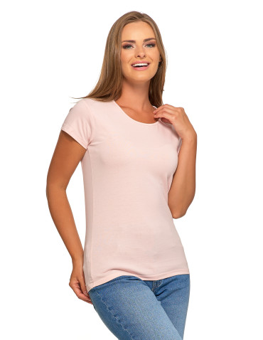 Koszulki i topy - T-shirt damski bawełniany z krótkim rękawkiem jednokolorowy RÓŻOWY - produkt 1