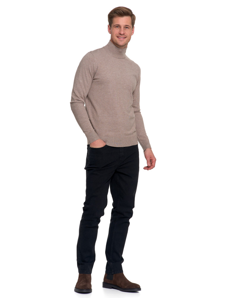 Swetry - Męski sweter z półgolfem BEŻOWY - produkt moraj.pl 8