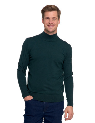Swetry - Męski sweter z półgolfem CIEMNY ZIELONY - produkt 6