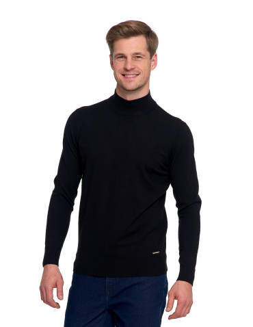 Swetry - Męski sweter z półgolfem CZARNY - produkt 1