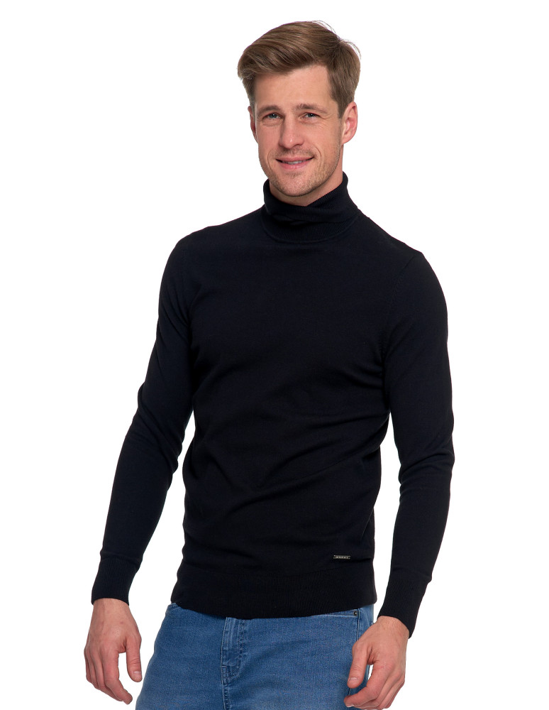 Swetry - Sweter męski golf bawełniany CZARNY - produkt moraj.pl 1