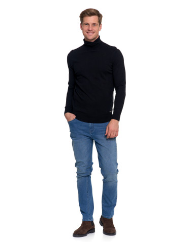 Swetry - Sweter męski golf bawełniany CZARNY - produkt 2