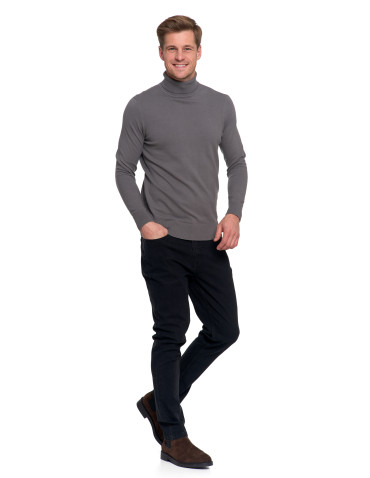 Swetry - Sweter męski golf bawełniany SZARY - produkt 6