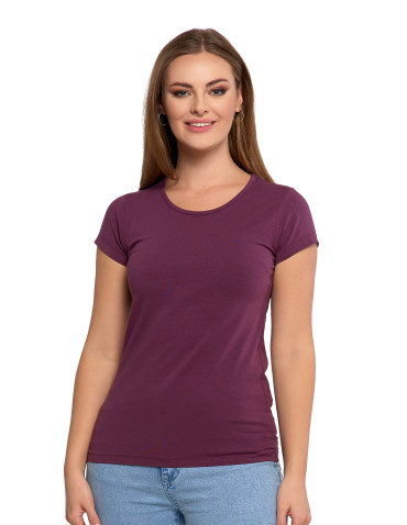 Koszulki i T-shirty - T-shirt damski bawełniany z krótkim rękawkiem jednokolorowy FIOLETOWY - produkt 5
