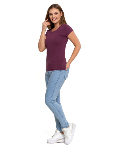Koszulki i T-shirty - T-shirt damski bawełniany z krótkim rękawkiem jednokolorowy FIOLETOWY - produkt 6