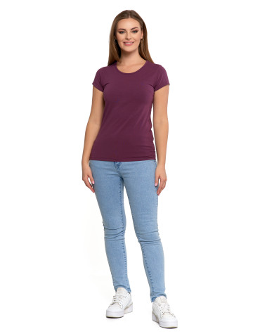 Koszulki i T-shirty - T-shirt damski bawełniany z krótkim rękawkiem jednokolorowy FIOLETOWY - produkt 8