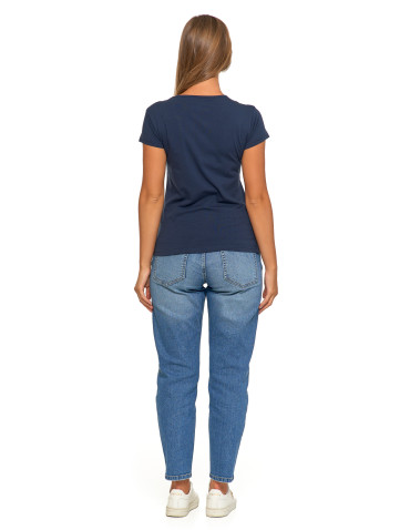 Koszulki i T-shirty - T-shirt damski bawełniany z krótkim rękawkiem jednokolorowy NAVY - produkt 7