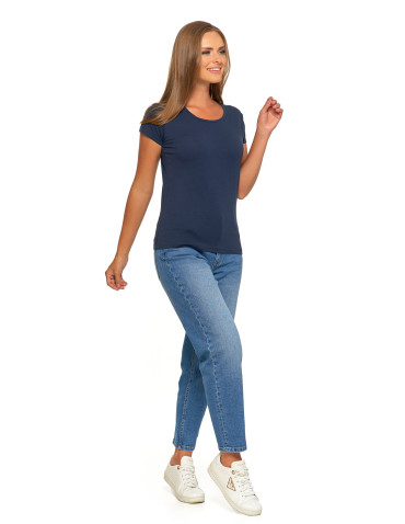 Koszulki i T-shirty - T-shirt damski bawełniany z krótkim rękawkiem jednokolorowy NAVY - produkt 6