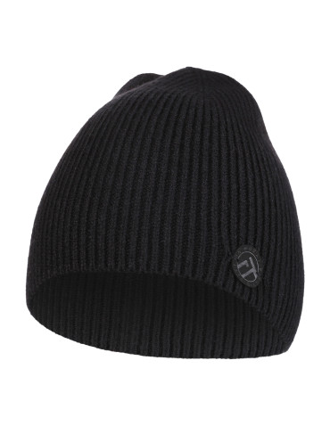 Czapki - Czapka damska zimowa beanie prążkowana z naszywką CZARNY - produkt 1