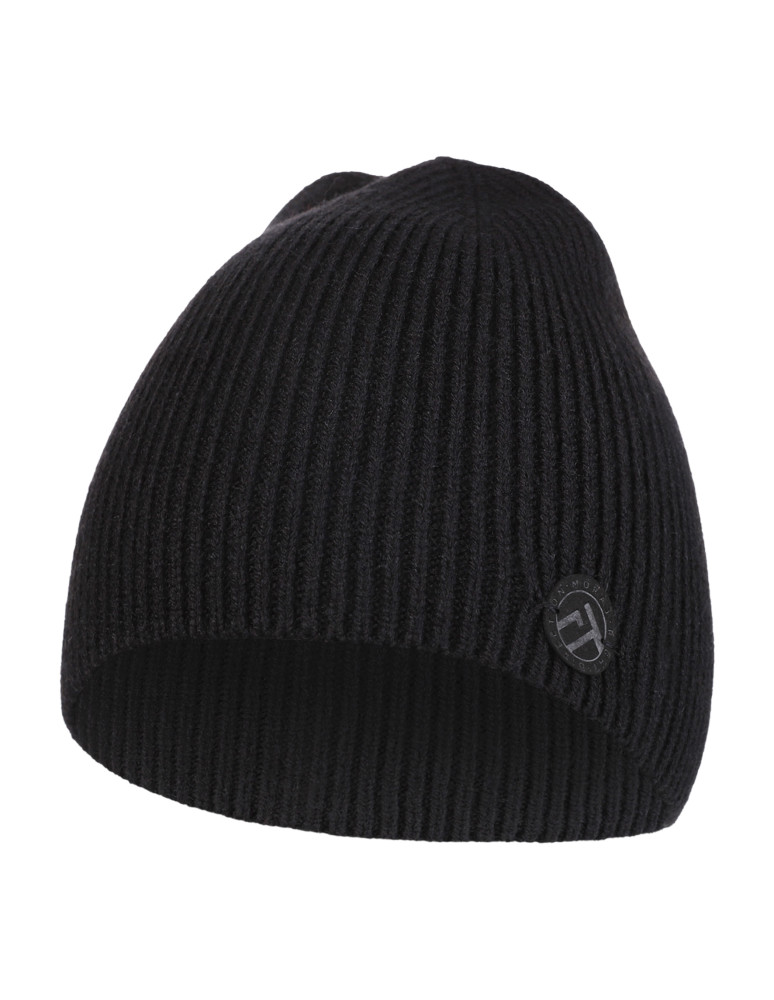 Czapki - Czapka damska zimowa beanie prążkowana z naszywką CZARNY - produkt moraj.pl 1