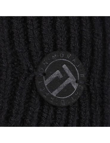 Czapki - Czapka damska zimowa beanie prążkowana z naszywką CZARNY - produkt 2