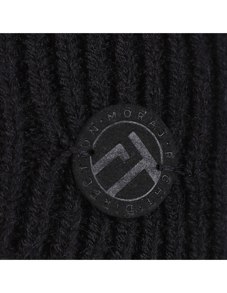 Czapki - Czapka damska zimowa beanie prążkowana z naszywką CZARNY - produkt moraj.pl 2