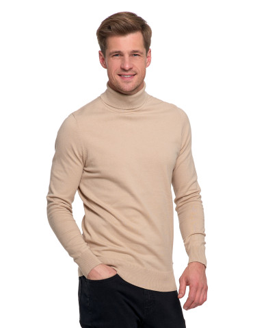 Swetry - Sweter męski golf bawełniany BEŻOWY - produkt 6