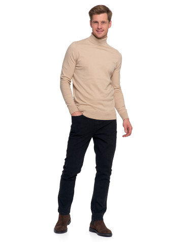 Swetry - Sweter męski golf bawełniany BEŻOWY - produkt 7