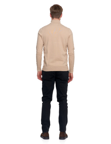 Swetry - Sweter męski golf bawełniany BEŻOWY - produkt 8