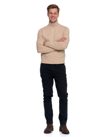 Swetry - Sweter męski golf bawełniany BEŻOWY - produkt 9
