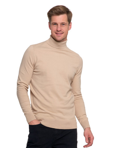 Swetry - Sweter męski golf bawełniany BEŻOWY - produkt 1