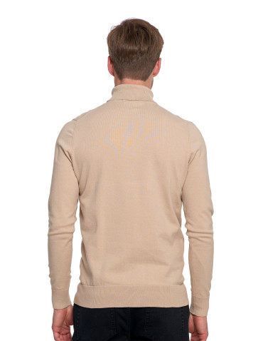 Swetry - Sweter męski golf bawełniany BEŻOWY - produkt 2