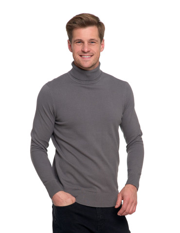 Swetry - Sweter męski golf bawełniany SZARY - produkt 5