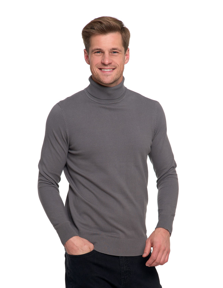 Swetry - Sweter męski golf bawełniany SZARY - produkt moraj.pl 5