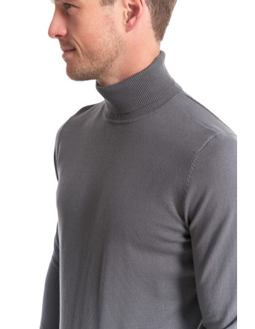 Swetry - Sweter męski golf bawełniany SZARY - produkt 3