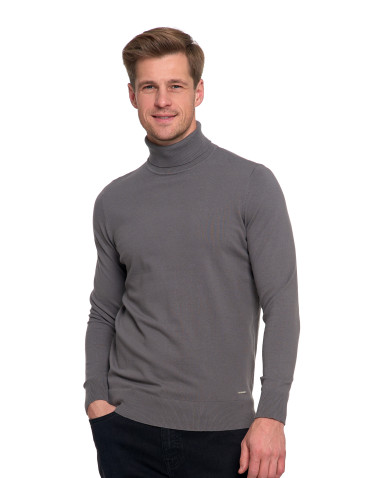 Swetry - Sweter męski golf bawełniany SZARY - produkt 1