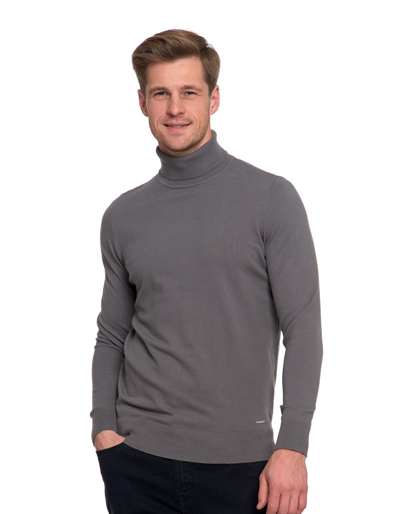 Swetry - Sweter męski golf bawełniany SZARY - produkt moraj.pl 1