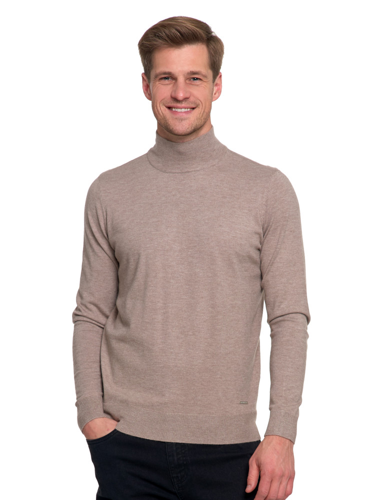 Swetry - Męski sweter z półgolfem BEŻOWY - produkt moraj.pl 1
