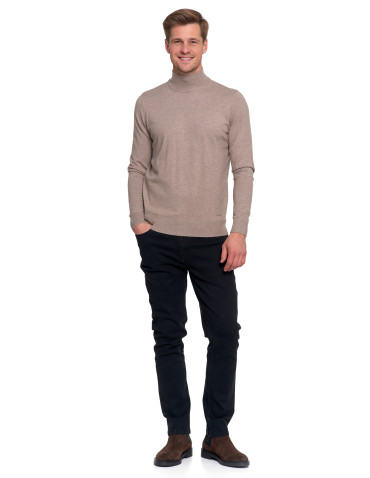 Swetry - Męski sweter z półgolfem BEŻOWY - produkt 6