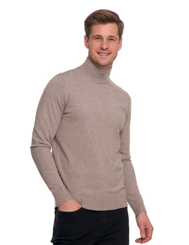 Swetry - Męski sweter z półgolfem BEŻOWY - produkt 2