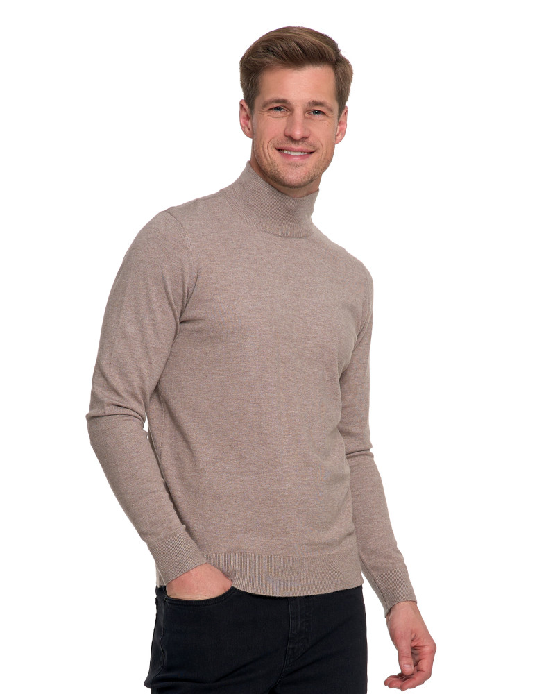 Swetry - Męski sweter z półgolfem BEŻOWY - produkt moraj.pl 2