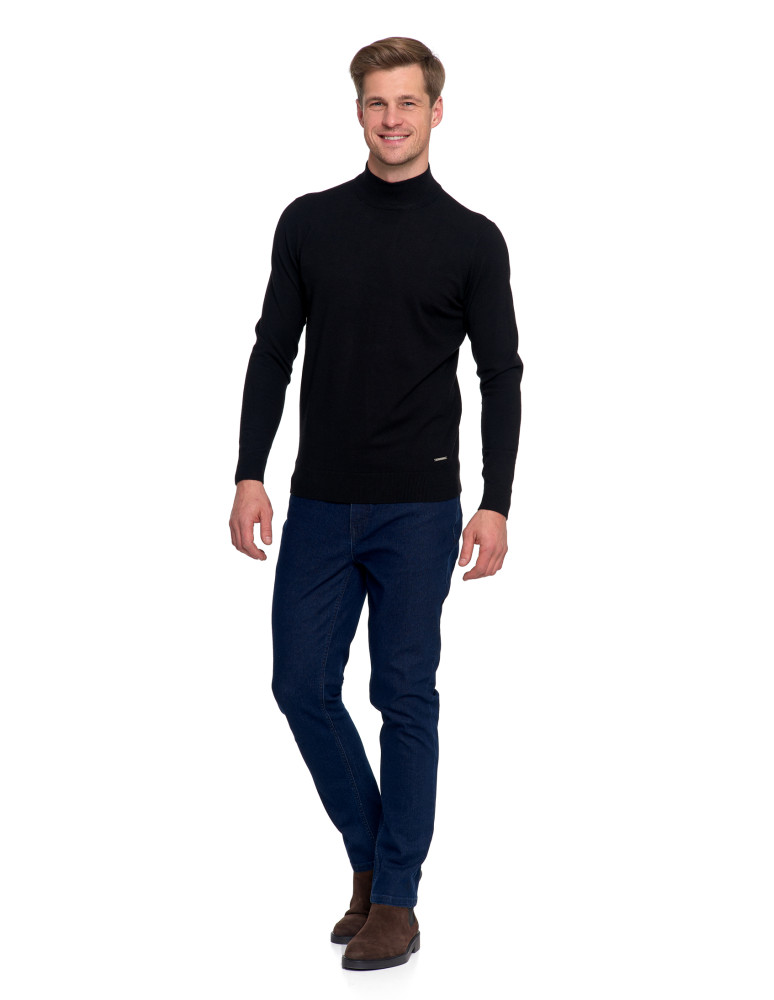 Swetry - Męski sweter z półgolfem CZARNY - produkt moraj.pl 8