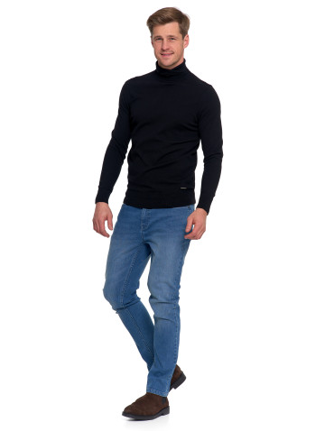 Swetry - Sweter męski golf bawełniany CZARNY - produkt 4