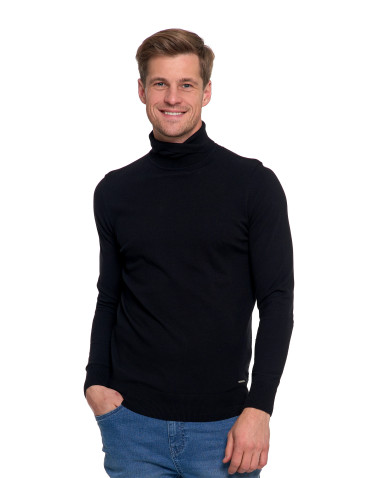 Swetry - Sweter męski golf bawełniany CZARNY - produkt 5