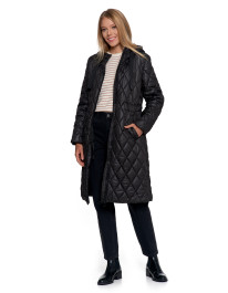 Damska pikowana kurtka z kapturem i wiązaniem w talii