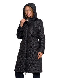 Damska pikowana kurtka z kapturem i wiązaniem w talii  - produkt 2