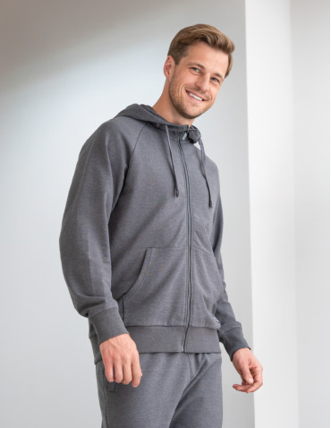 Bluzy - Bluza dresowa męska klasyczna rozpinana SZARY - produkt 1