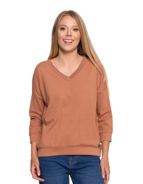 Damska bluzka z dekoltem w serek i ozdobnym wykończeniem