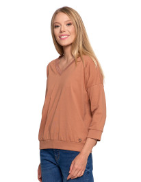 Damska bluzka z dekoltem w serek i ozdobnym wykończeniem  - produkt 2