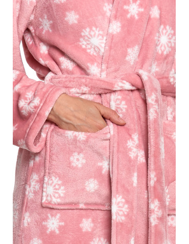 Szlafroki - Szlafrok ciepły damski długi z kapturem RÓŻOWY - produkt 4