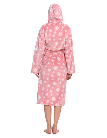 Szlafroki - Szlafrok ciepły damski długi z kapturem RÓŻOWY - produkt 5