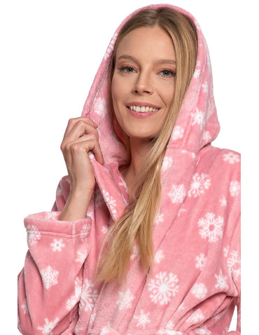 Szlafroki - Szlafrok ciepły damski długi z kapturem RÓŻOWY - produkt 3