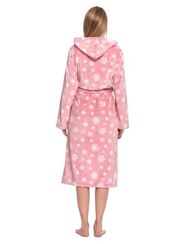 Szlafroki - Szlafrok ciepły damski długi z kapturem RÓŻOWY - produkt 7