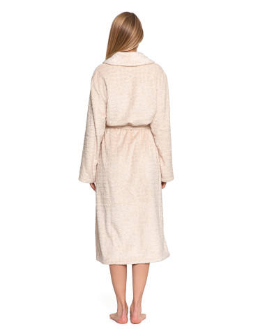 Szlafroki - Ciepły szlafrok damski długi z tłoczonym wzorem BEŻOWY - produkt 7